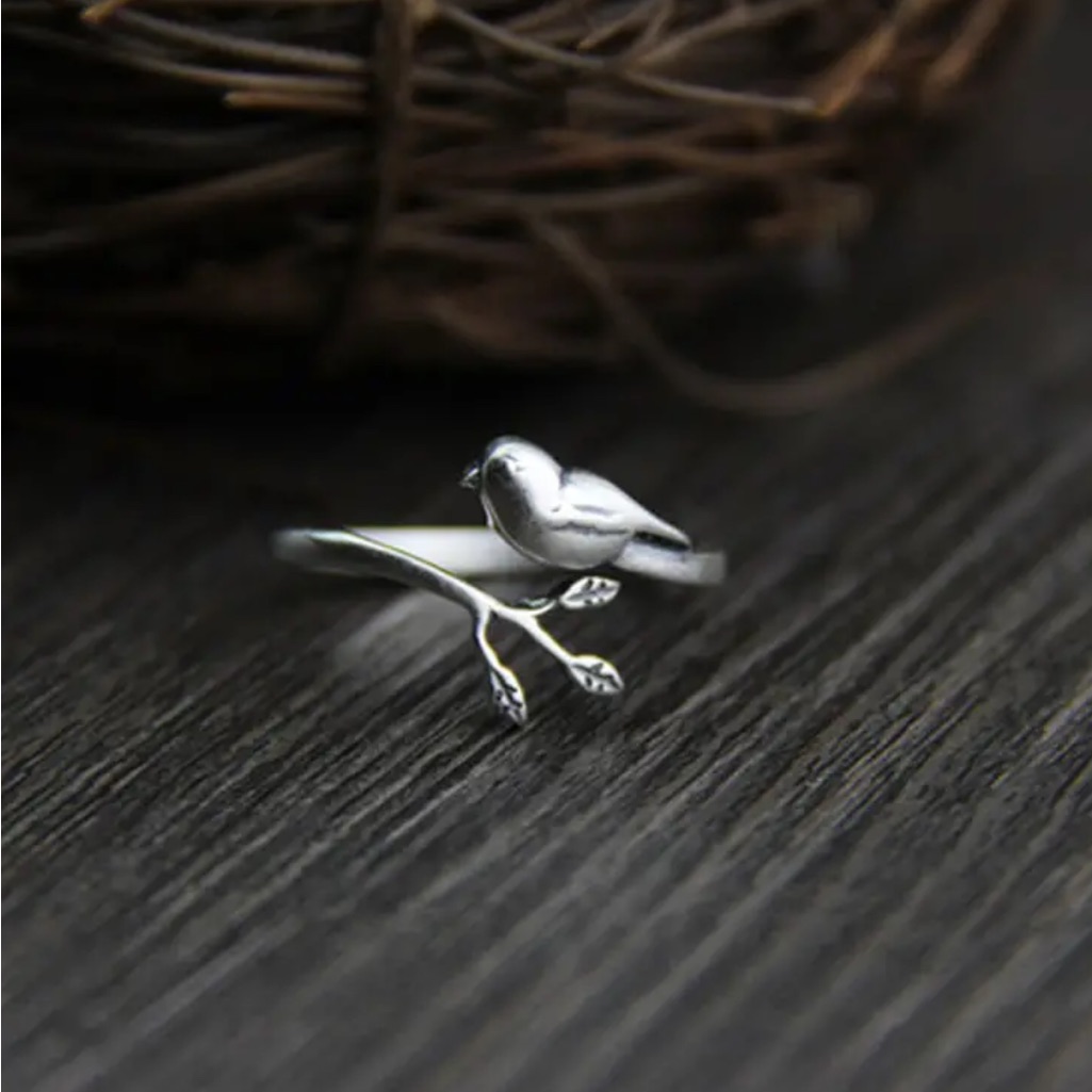 Bird Branch Silver Plated Adjustable Ring 16$